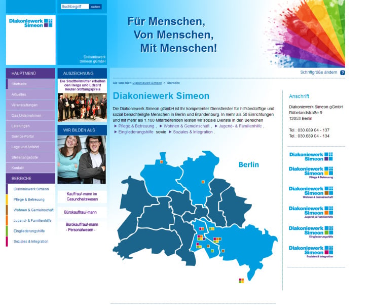 Konzeption und Webdesign Diakoniewerk Simeon gGmbH
