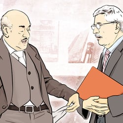 Artur Brauner und Thilo Sarrazin, ARD Magazin Kontraste, Illustration: Heidi Kull