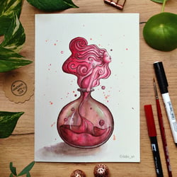 Femininer Weingeist; Mixed Media auf A5 (vorwiegend Aquarell)
