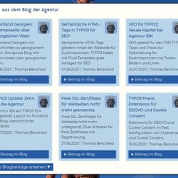 Die neuesten Blogbeiträge als Teaser in jeder Seite