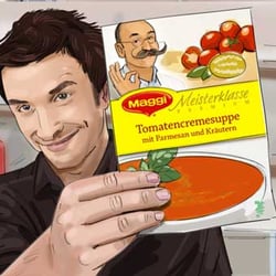 Mann, Tütensuppe, Halbtotale, Kochen