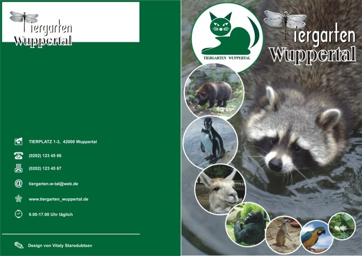 Broschüre „Tiergarten Wuppertal“. Voder- und Hinterseite.
