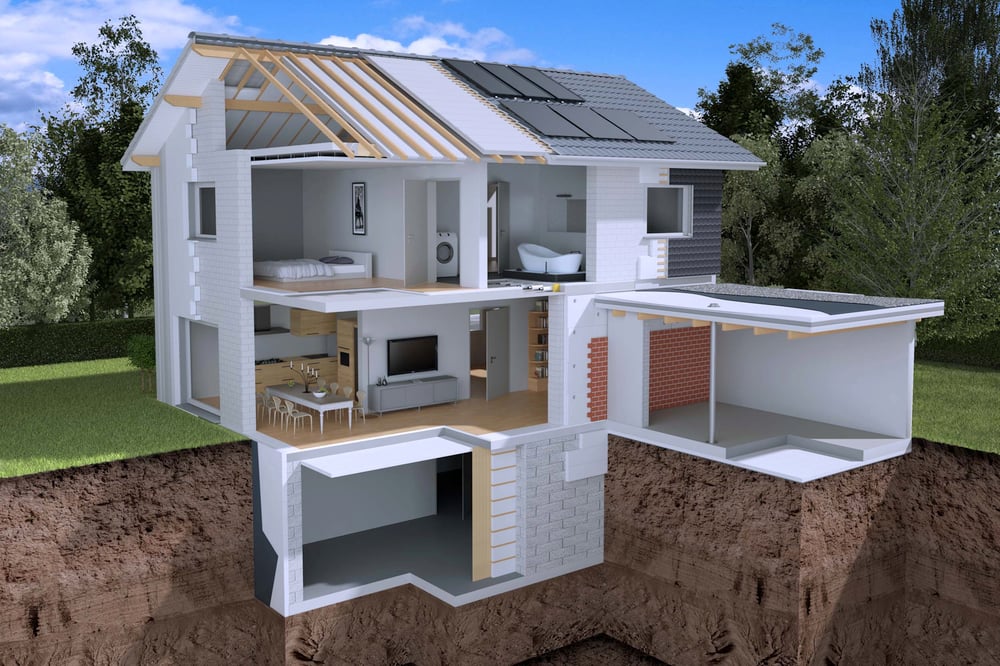 3D Visualisierung Wohnhaus / Schnittansicht / Haustechnik / Baubranche