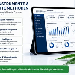 Visualisierung digitaler Business-Instrumente und komplexer Marktdaten in einer klar strukturierten Dashboard-Darstellung.