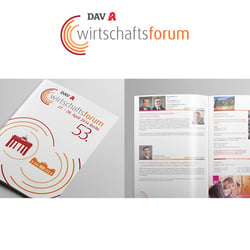 DAV Wirtschaftsforum. Eigenständige Logo-Entwicklung, Broschüren, Anzeigen, Messestände, etc.