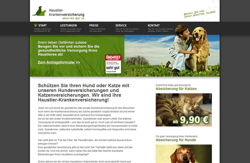 Screenshot www.haustier-krankenkasse.de