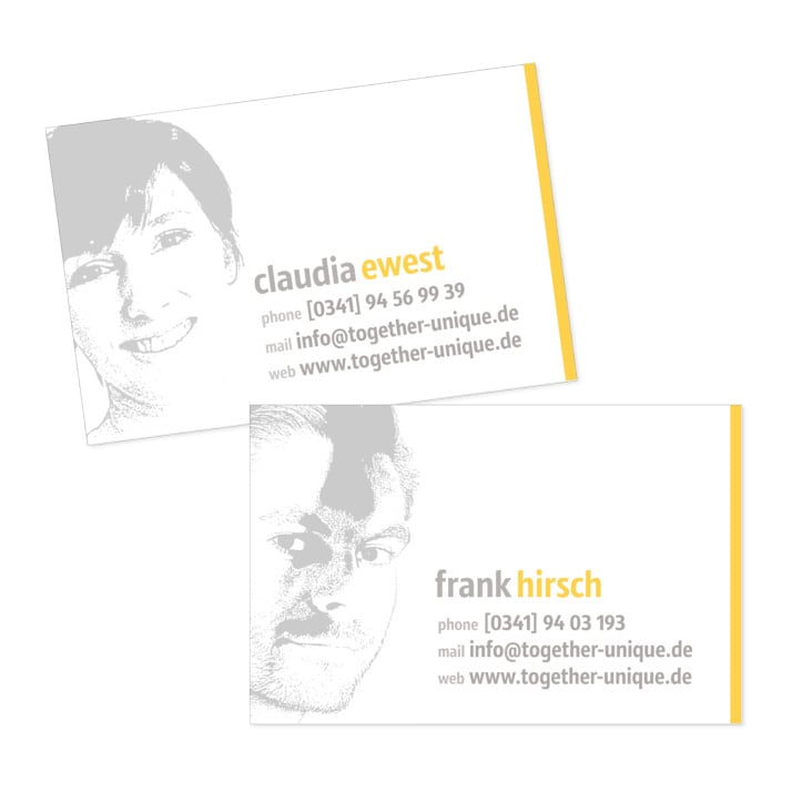 Visitenkartenentwürfe für ein gemeinsames Netzwerkprojekt (www.together-unique.de)