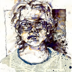 Tinte laviert und Collage