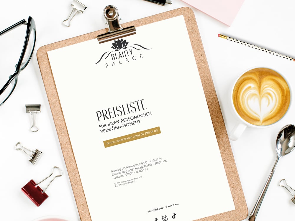 Print-Design Preisliste Beauty Palace SCS