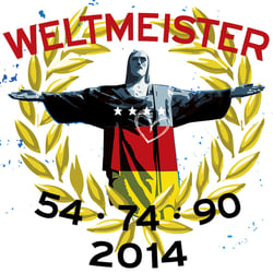 Weltmeister mit Jahreszahlen, Siegeskranz und Jesus