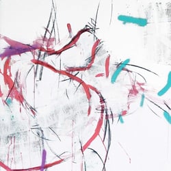 Roll over Beethoven, acrylics, gloss paint, charcoal and newspaper on canvas, 80 × 100 cm