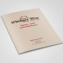 Speisekarte im Auftrag des „Ebinger Alm“ Restaurants (Gestaltung in InDesign)