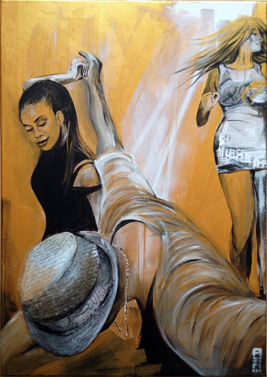 On 2, 50×70cm, Mischtechnik auf Leinwand