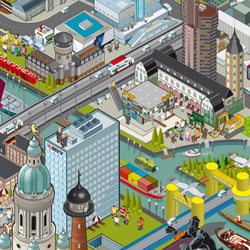 Wimmelbild isometrisch als Online-Suchspiel