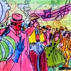 1980 illustration Scène de Bal masqué