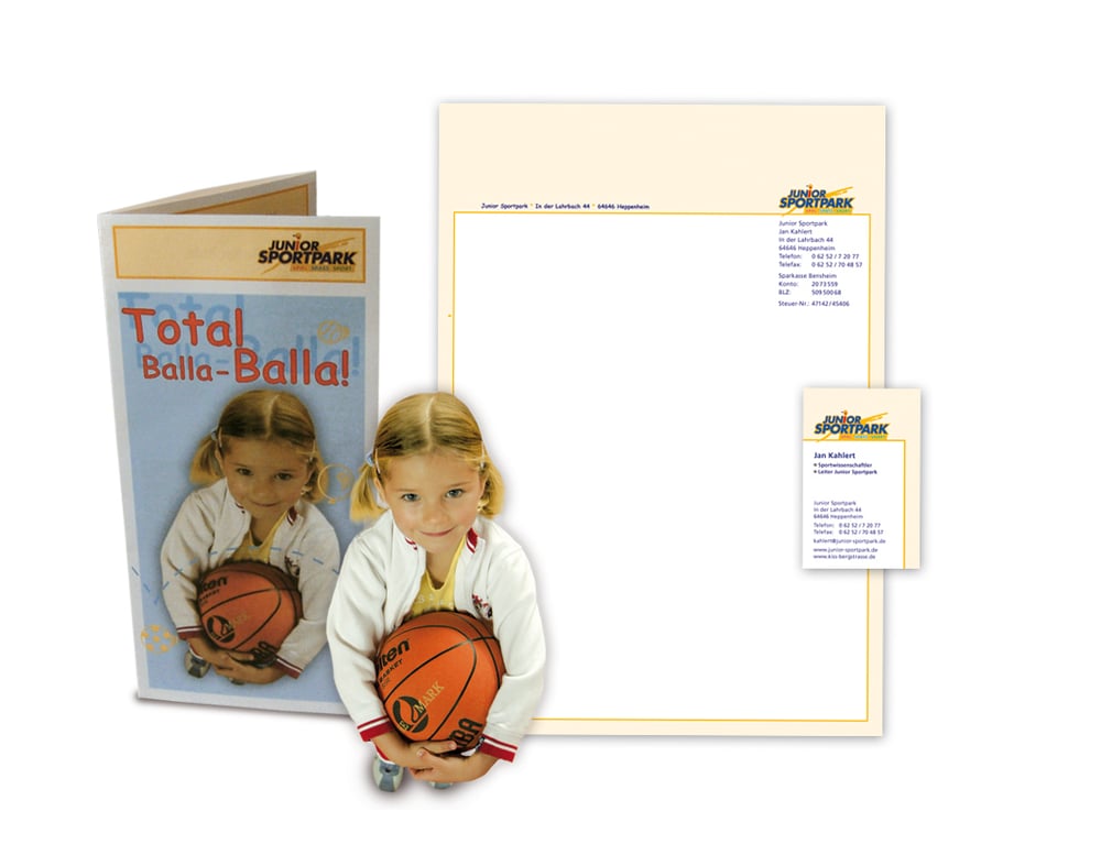 Grafische Gestaltung für den JUNIOR SPORTPARK, einen Kindersport-Veranstalter: Fotografie, Flyer und Geschäftsausstattung