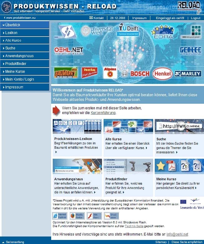 Screenshot: Übersichtsseite Reload