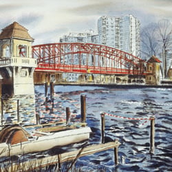 Sechserbrücke Tegel, Aquarell, 29,5×40,5 cm, 1994