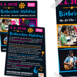 Flyer und Poster für die Veranstaltungen des stajupfa auf dem Biebricher Höfefest