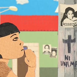 Filmstill aus dem Menschenrechtsfilm „Perdita“, rechts: Storyboardseite der Szene.