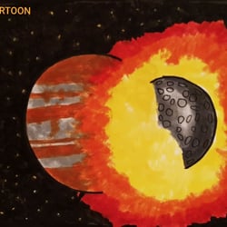 Inktober-21 Tag 17 – Thema:Collide. Wenn der Jupiter mit dem Mond kollidiert, gibt es einen lauten BAM!