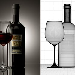 3D Weinflasche Wireframe