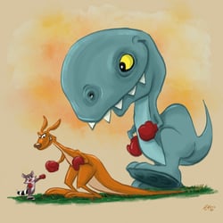 Dino, Känguruh und Waschbär