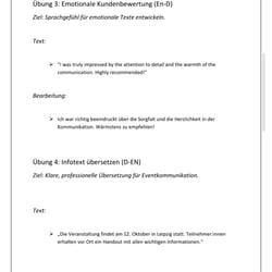 Alltagstextübersetzung – Bewertung (EN-D) & Infotext (D-EN)