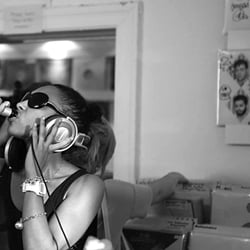 Woman at a music store
