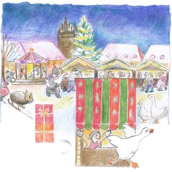 Gänse auf dem Weihnachtsmarkt