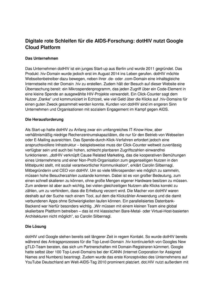 Case Study für Google Cloud Platform – dotHIV