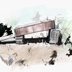 Festival-Gelände Eingang mit Skate-Event | Scribble überarbeitet
