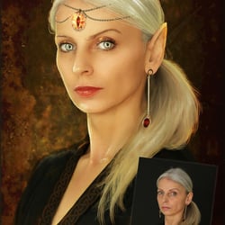 Handgemaltes Frauenporträt mit Fantasyelementen