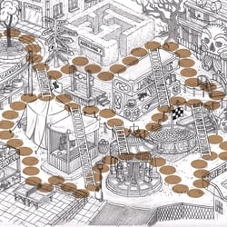 Jahrmarkt der Möglichkeiten – Streetwork Analogie (Bleistift, digital koloriert)
