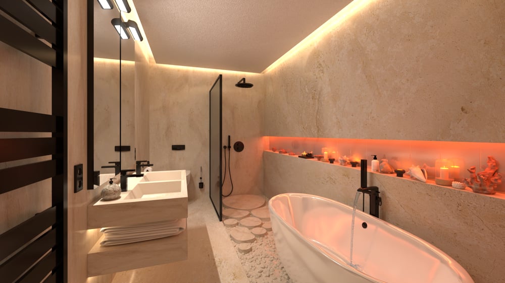 3D-Visualisierung des Badezimmers mit Kerzen