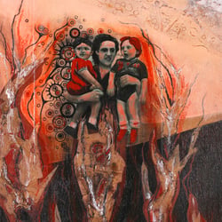 Timeline 27, mixed media on wooden body, 30 × 20 cm