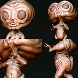 alien baby digital clay sculpting