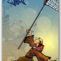 Der Mönch und der Fisch / Plakat-Illustration