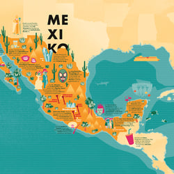 Illustrierte Mexiko Karte in Kaleidoskop – Das Magazin der Würth Gruppe