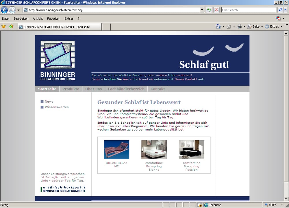 binningerschlafcomfort.de – Corporate Website