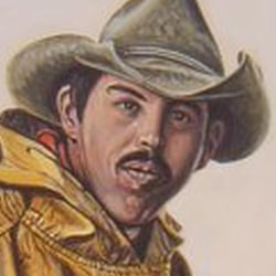Cowboy mit gelbem Poncho / Öl auf Leinwandkarton / Motiv nach James Bama