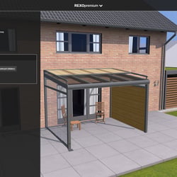 REXOpremium mit Markise und Klinker Fassade