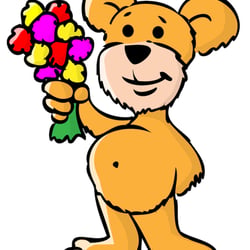 Cartoon-Bär mit Blumenstrauß