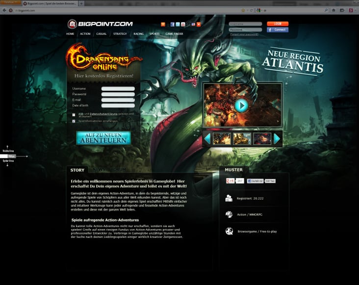 Drakensang Portal Gamepage auf Bigpoint.com