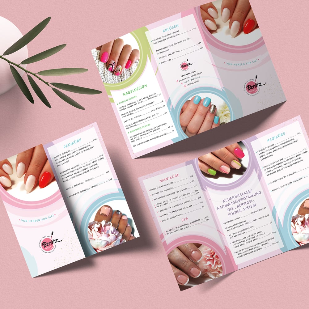 Brochure design for Berlitz Nailart.