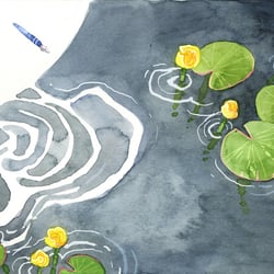 unveröffentlichte Probeillustration, Aquarell und Computerkolorierung