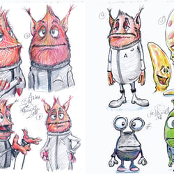 Characterdesign-Skizzen für neue Filmfigur