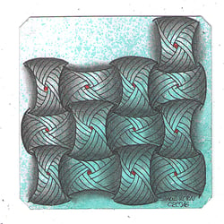 FLIP-FLAP mit Webmuster HUGGINS auf Color Burst, Fineliner und Graphit