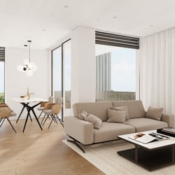 Wohnküche mit hellem Sofa