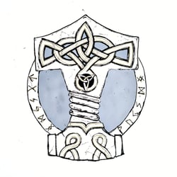 Tyrs Hammer, 30×20, liner, acrylmarker., 2022.